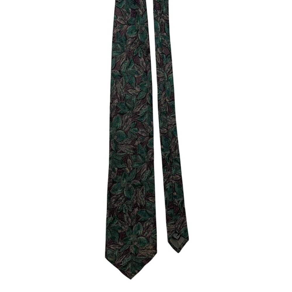 Bachrach Made In Italy 100% Silk Floral Tie In Green & Brown